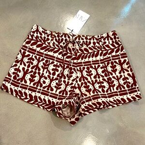 Zara Red and White Patterned Women Shorts